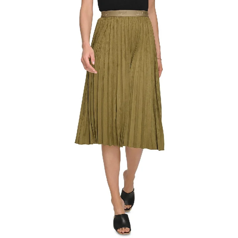 DKNY Womens Faux Suede Midi Pleated Skirt mini skirt trendy