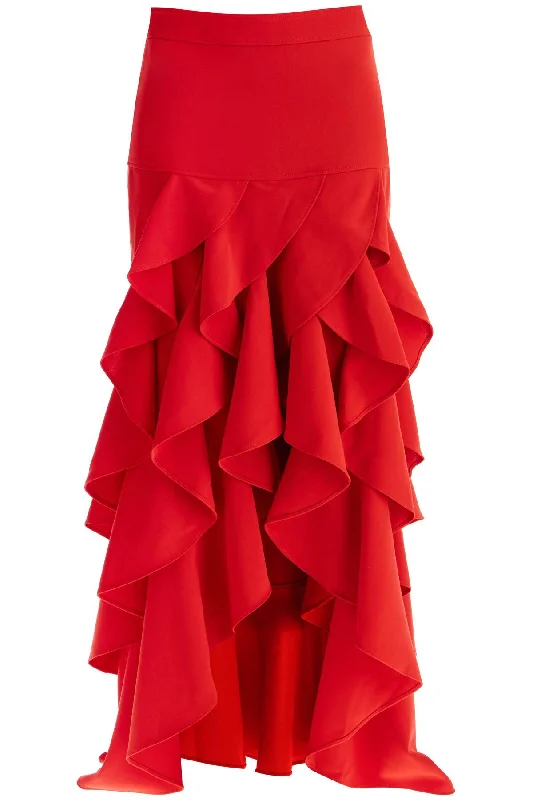 asymmetric skirt with ruffles J0104 5424 RED    115 cashmere skirt soft