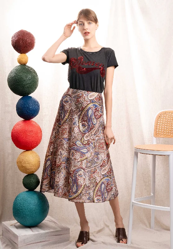 Skirt H1166-r10 Brown-Paisley leather skirt bold