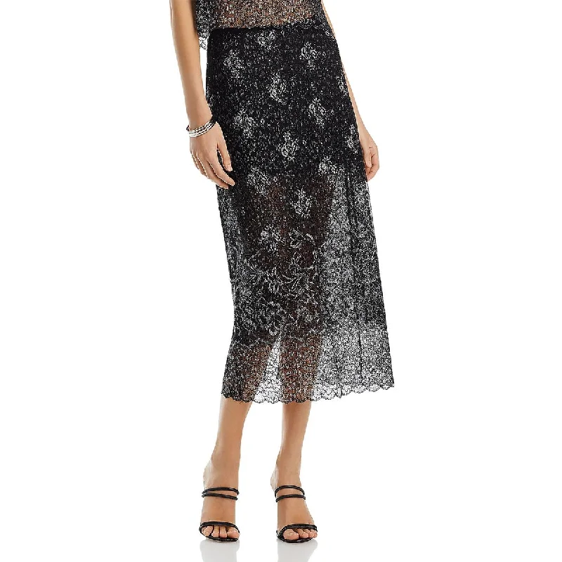 Cinq a Sept Womens Adalaide Metallic Lace Midi Skirt wrap skirt elegant