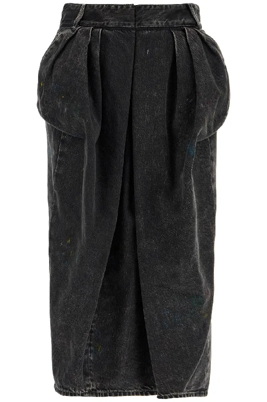 denim skirt with pleats S51MA0493 S30842 BLACK summer skirt style