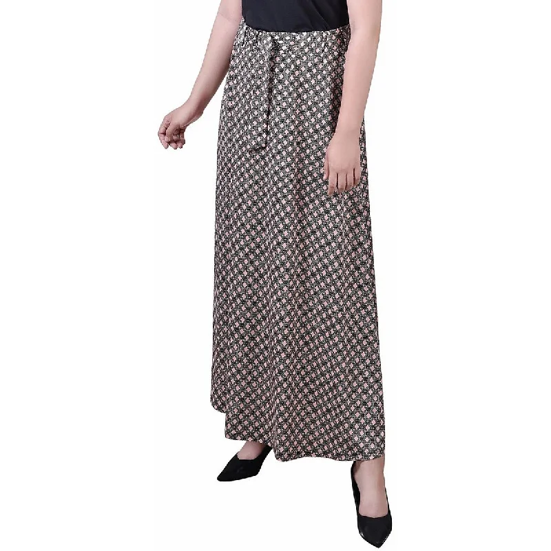 NY Collection Womens Petites Printed Maxi Maxi Skirt button skirt front