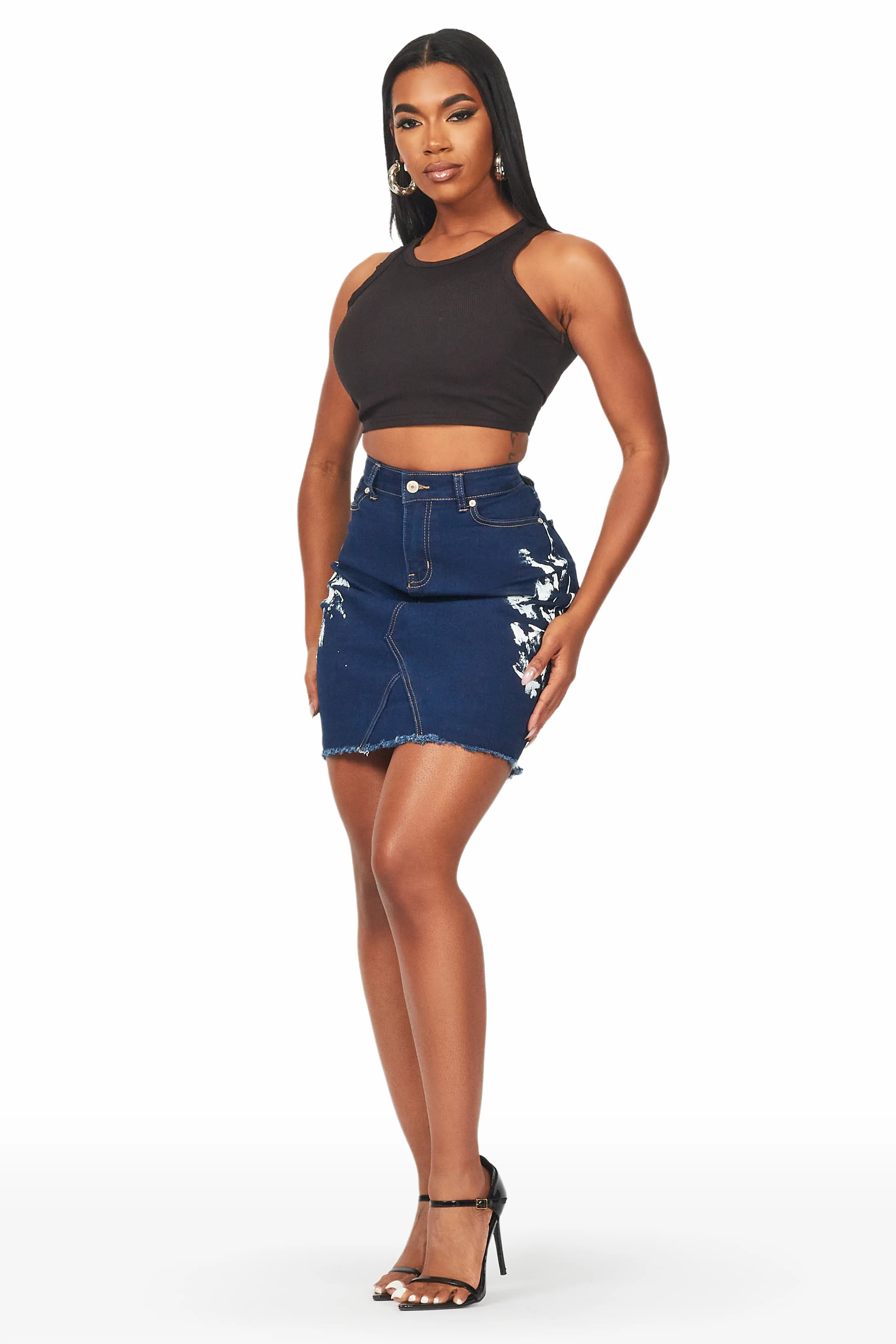 Kaydence Dark Wash Painted Mini Skirt silk skirt luxurious