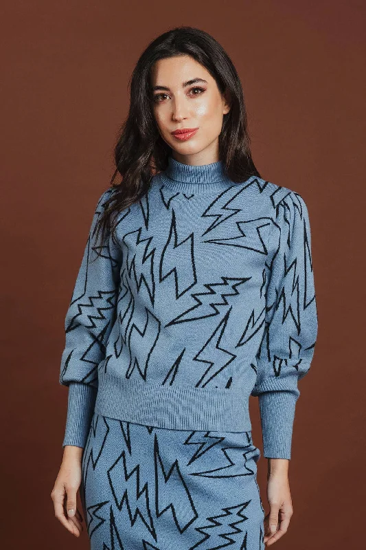 Blue Lightning Sweater Notch Collar Peter Pan Collar Cowl Neck