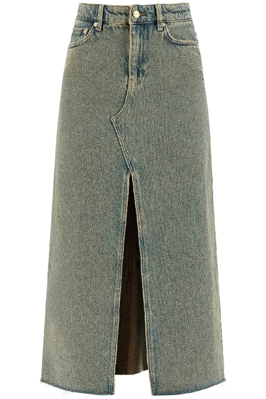 long overdyed denim maxi skirt J1477 SHITAKE corduroy skirt comfortable