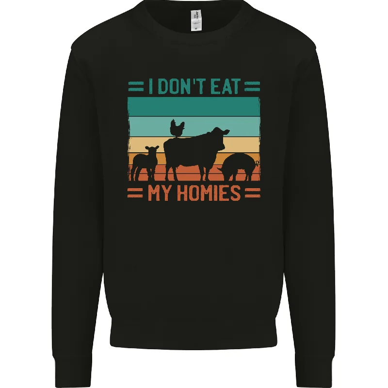 I Dont Eat My Homies Funny Vegan Vegetarian Mens Sweatshirt Jumper Hoodie with Stripes Bold Sporty