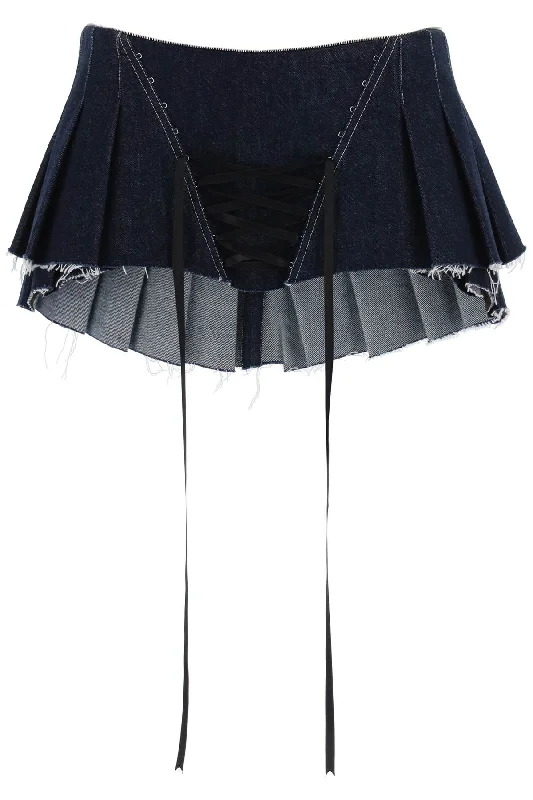 micro pleated skirt with corset COURTESAN ARMOUR SKIRT INDIGO denim skirt durable