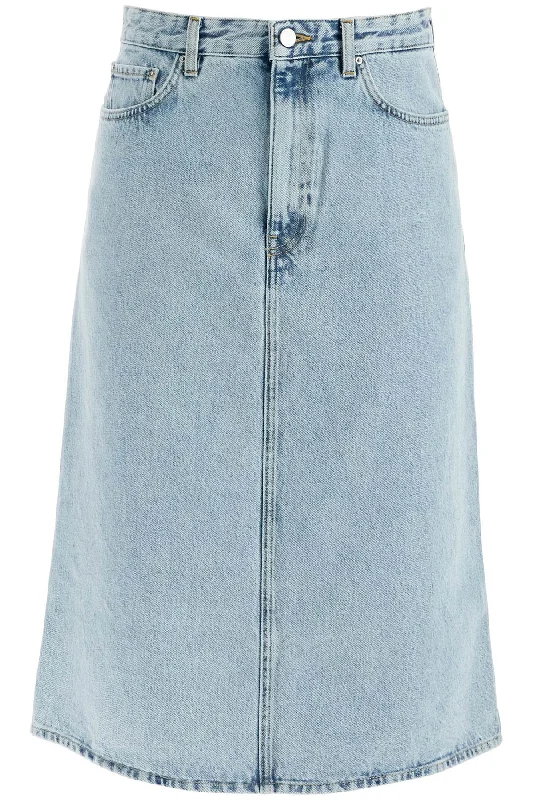 denim midi skirt in seven 243 WRB0193 FB0045 COOL BLUE cashmere skirt fine