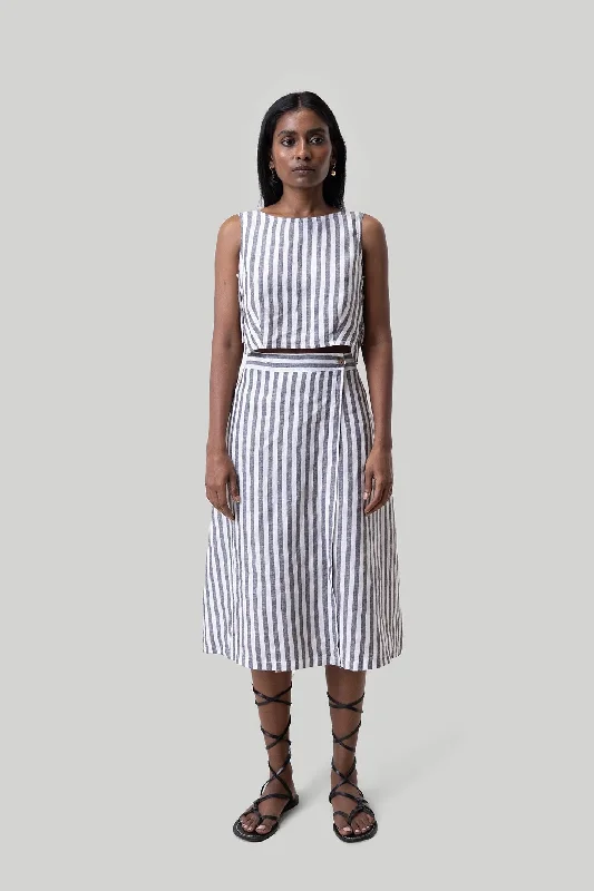 Overlap Midi Skirt in Linen Stripes leather skirt refined