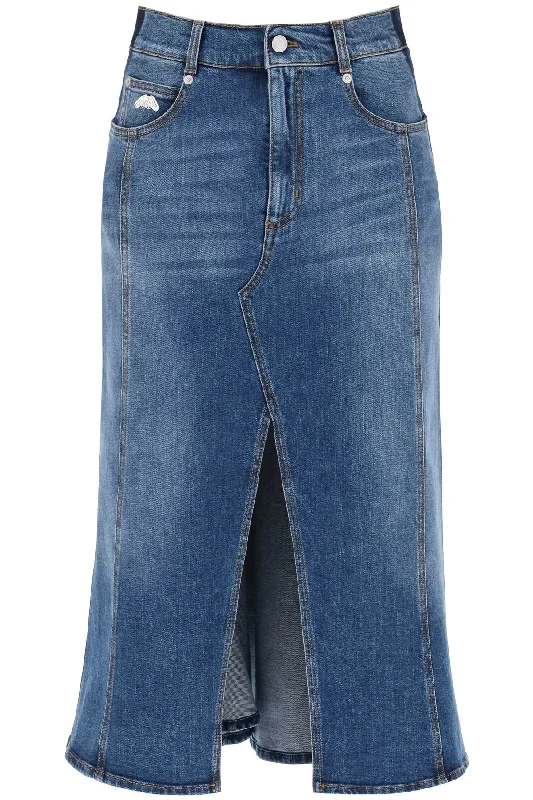 Alexander mcqueen washed denim midi skirt 780574 QMACL WORN WASH seamless skirt comfort