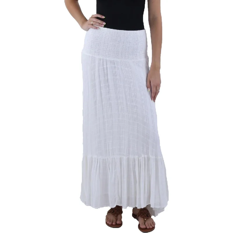 L'Space Womens Cora Smocked Long Maxi Skirt ruffled skirt detail