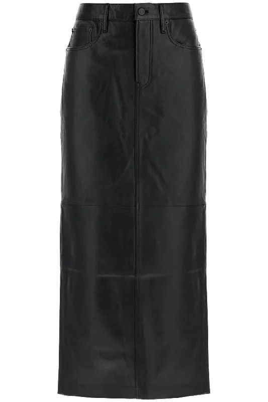 leather column skirt for women W2097PCL BLACK silk skirt luxurious