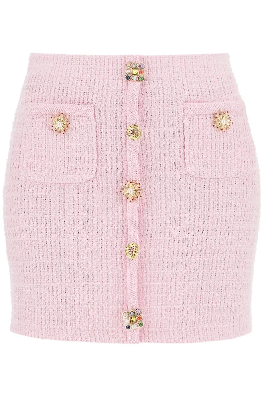 "knitted mini skirt with jewel buttons PF24 128SK P PINK silk skirt smooth