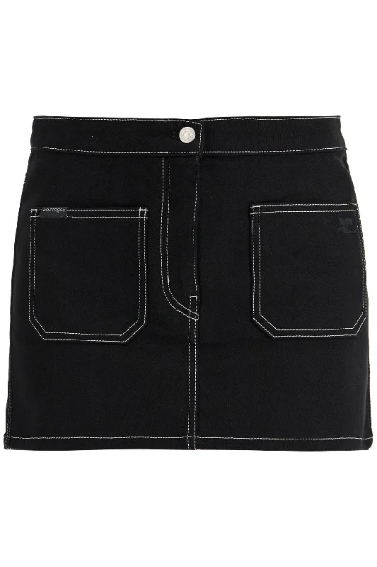 denim mini skirt 324DJU191DE0020 BLACK/WHITE silk skirt lustrous