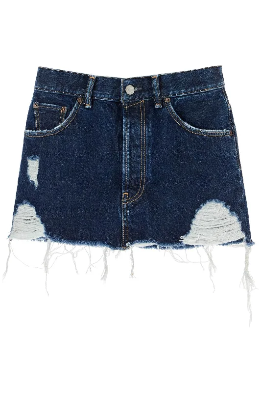 destroyed denim mini skirt AF0470 MID BLUE corduroy skirt cozy