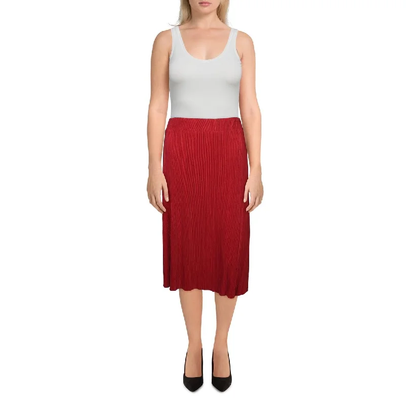 Cyrus Womens Midi Stretch Pleated Skirt leather skirt durable