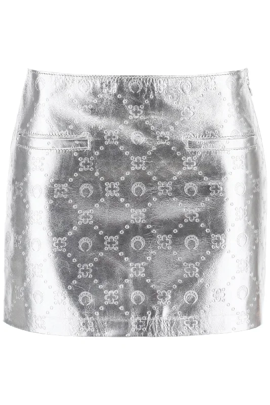 Marine serre moonogram mini skirt in laminated leather WSK052 CLEA0027 SILVER denim skirt fashionable