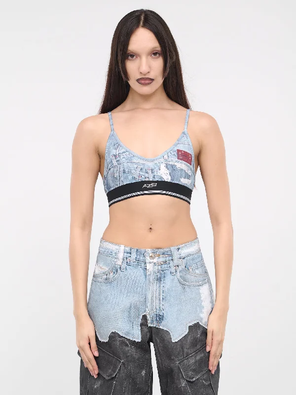 Denim Printed Bra Crop Top (ATB1112W-BLUE) Real Fur Shearling Chenille