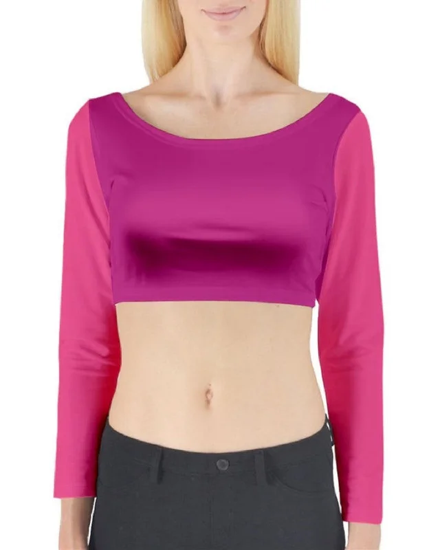 Lina Color Block Long Sleeve Crop Top Collared Crew Neck Turtle Neck