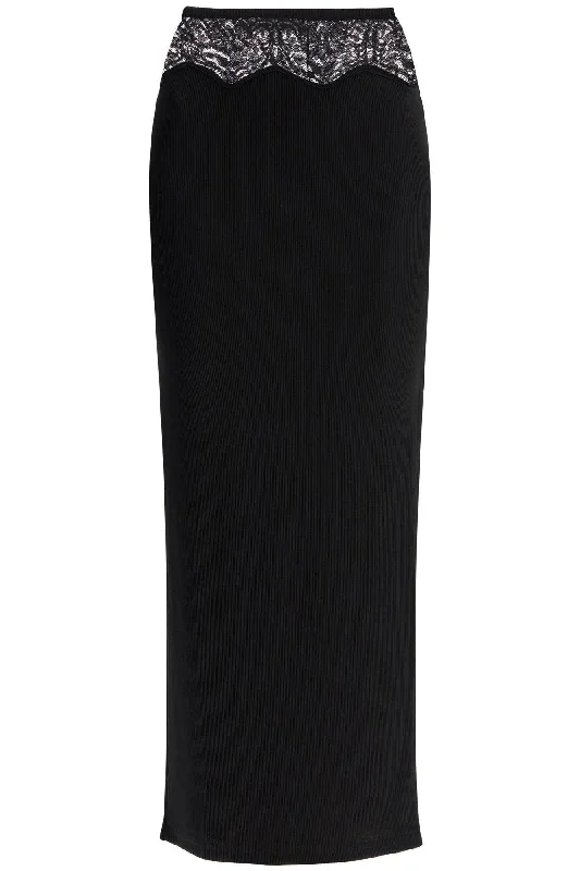 "knitted skirt with lace detail 24034120 BLACK leather skirt bold