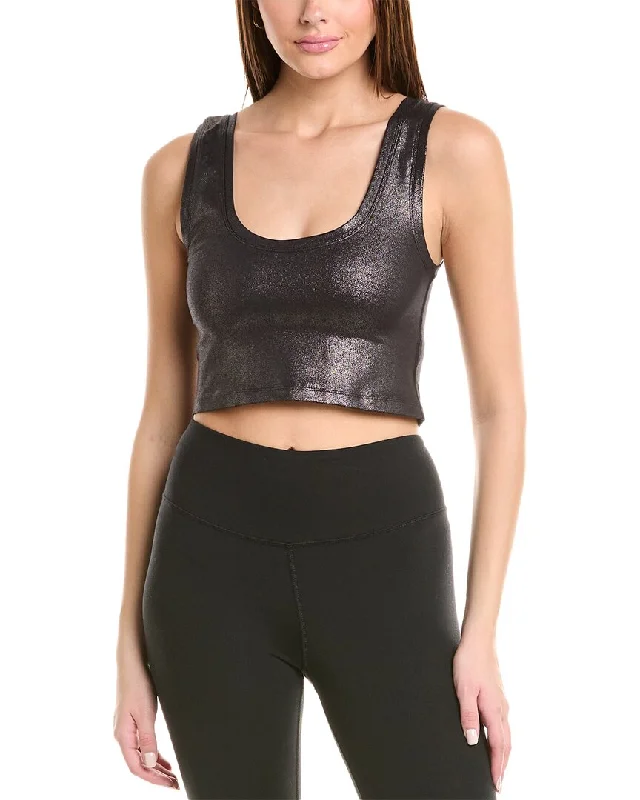 Terez Tlc Sparkle Crop Top Asymmetrical Pockets Print