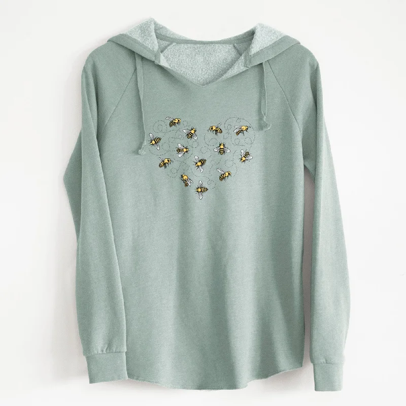 Heart Full of Honeybees - Cali Wave Hooded Sweatshirt Hoodie with Button Classic Timeless