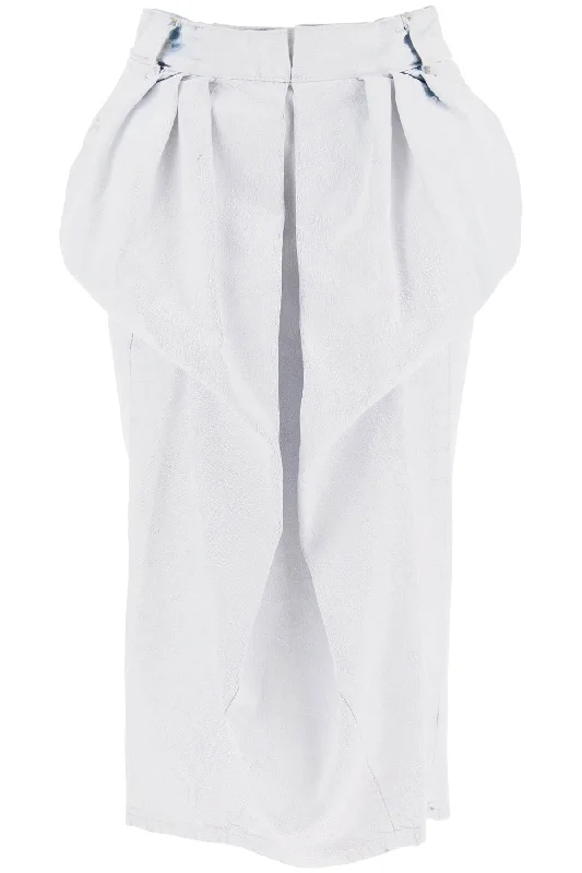 Maison margiela crinkled denim midi skirt with r SI0MA0005 S30561 WHITE PAINT high waist skirt