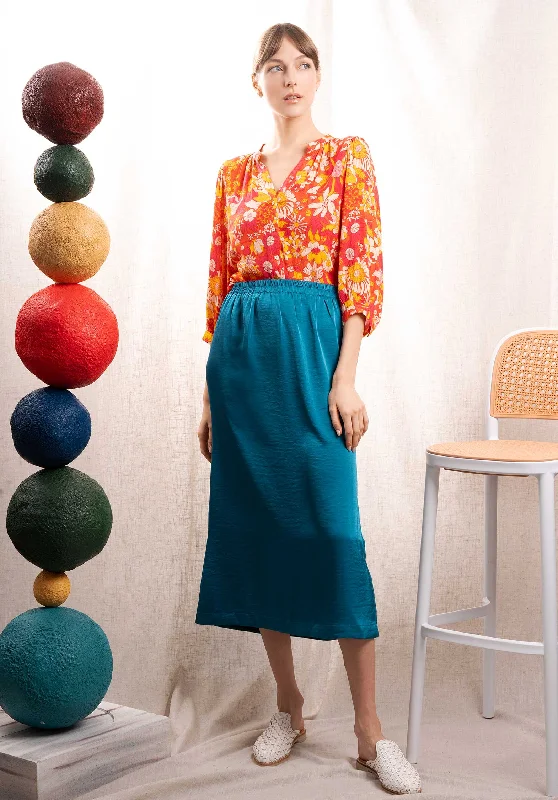 Skirt J94161 Bleu-Canard denim skirt fashionable