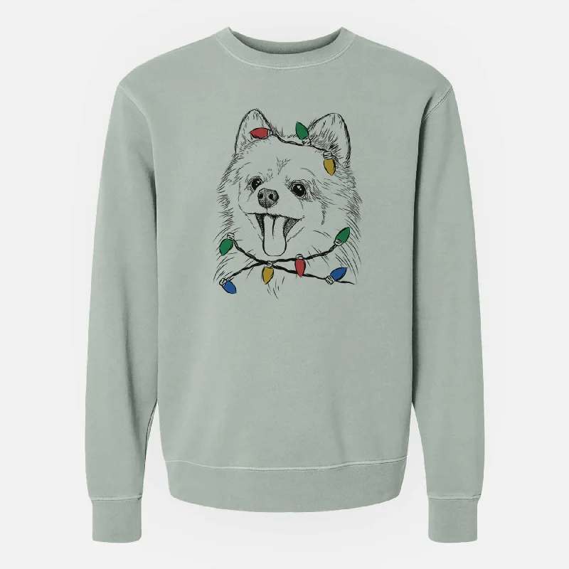 Christmas Lights Quinn the Pomeranian - Unisex Pigment Dyed Crew Sweatshirt Hooded Sweatshirt Casual Wear Street Style