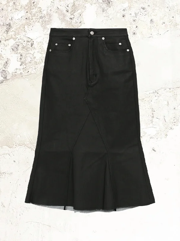 RICK OWENS coated cotton midi skirt spandex blend skirt