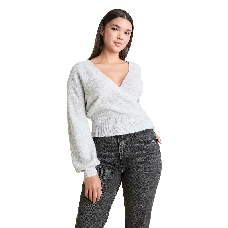 Cozy Knit Wrap Sweater | Heather Grey Sequined Glittery Shiny