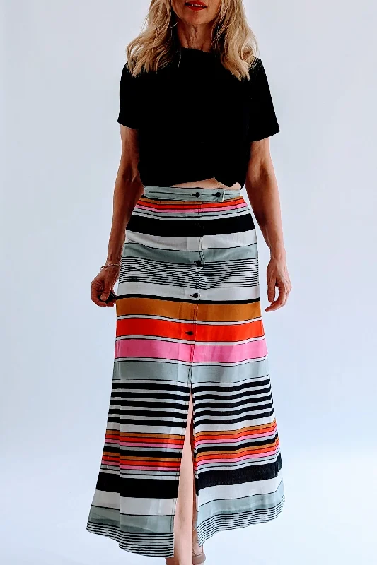 Vintage Retro Striped Button Up A Line Skirt cashmere skirt fine