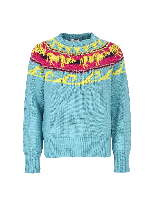 fair isle virgin wool sweater Zippered Buttoned Snapped