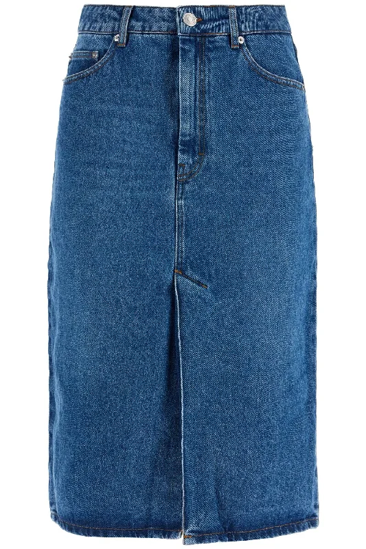 denim midi skirt in seven FSK235 DE0031 BLEU USED velvet skirt plush