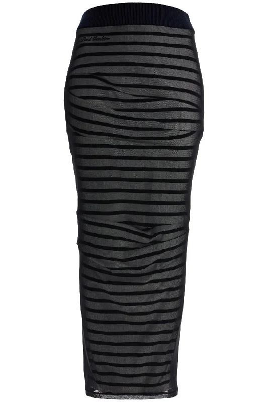 "striped skirt in JU110B M064 NAVY/WHITE/BLACK silk skirt sleek