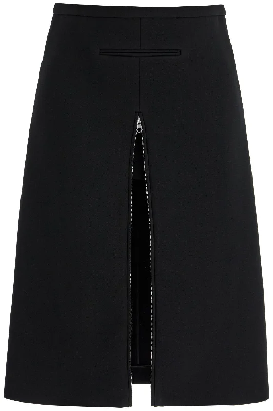 midi twill skirt with zipper 324CJU181PL0052 BLACK button skirt front