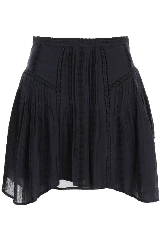 Isabel marant etoile jorena mini skirt with lace inserts JU0169FA B1J18E BLACK denim skirt classic