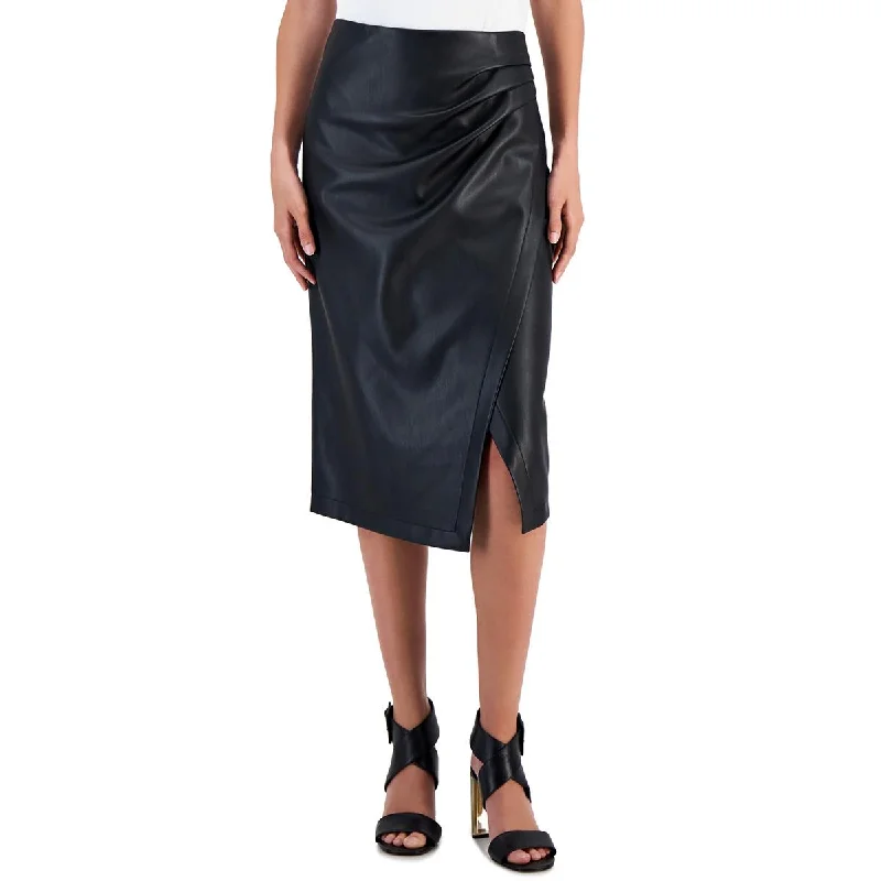 T Tahari Womens Faux Leather Wrap Skirt denim skirt stylish