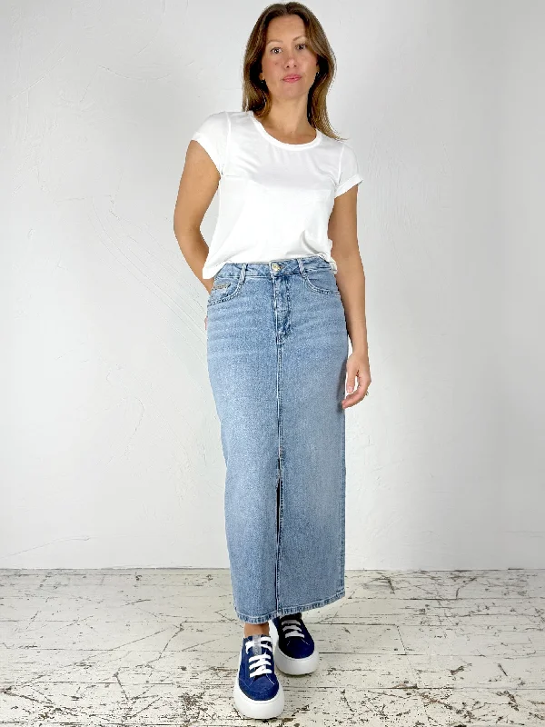 'Mella' High Waisted Denim Skirt linen skirt airy