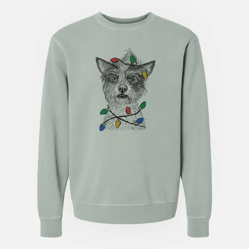 Christmas Lights Quigley the Mixed Breed - Unisex Pigment Dyed Crew Sweatshirt Hoodie with Drawcord Adjustable Secure