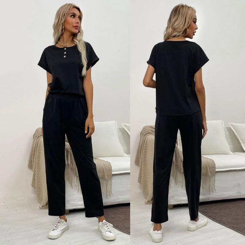 Summer casual straight pants short sleeve suit Straight Wide-Leg,