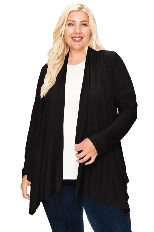 Women's Plus Size Casual Long Sleeve Draped Open Front Solid Cardigan Spandex Blend Rayon Blend Denim Blend