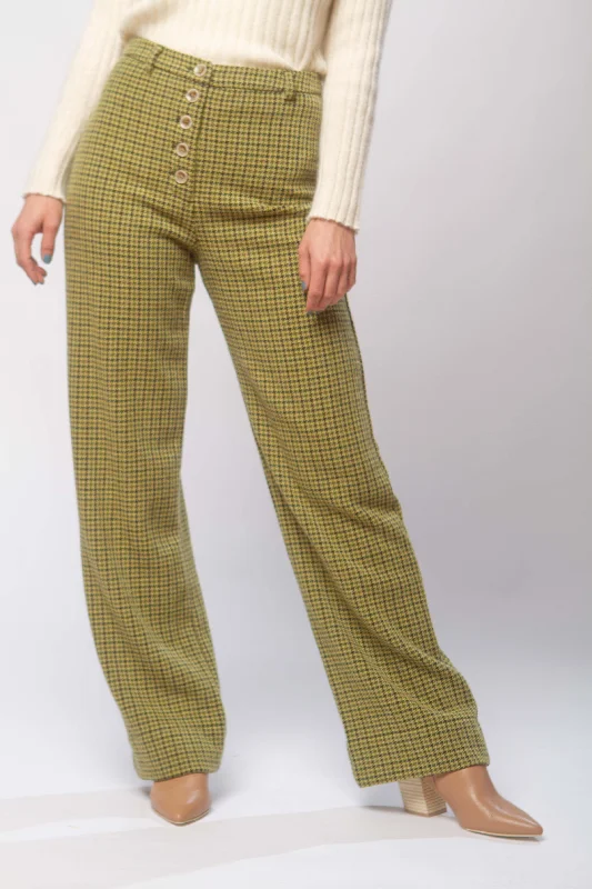 Castelbuono wool pants in green check Denim Wide-Leg,