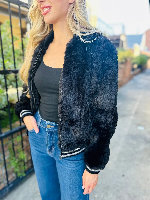 Dallas Faux Fur Jacket- Black Lace Jacket Ribbed Jacket Sequined Jacket