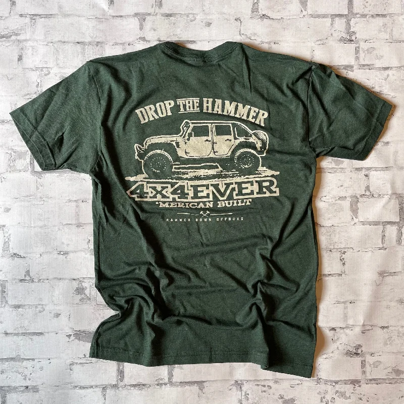 Hammer Down "4x4 Ever" Short Sleeve T-shirt - Forest Green Knit Fabric Woven Fabric Fleece Fabric