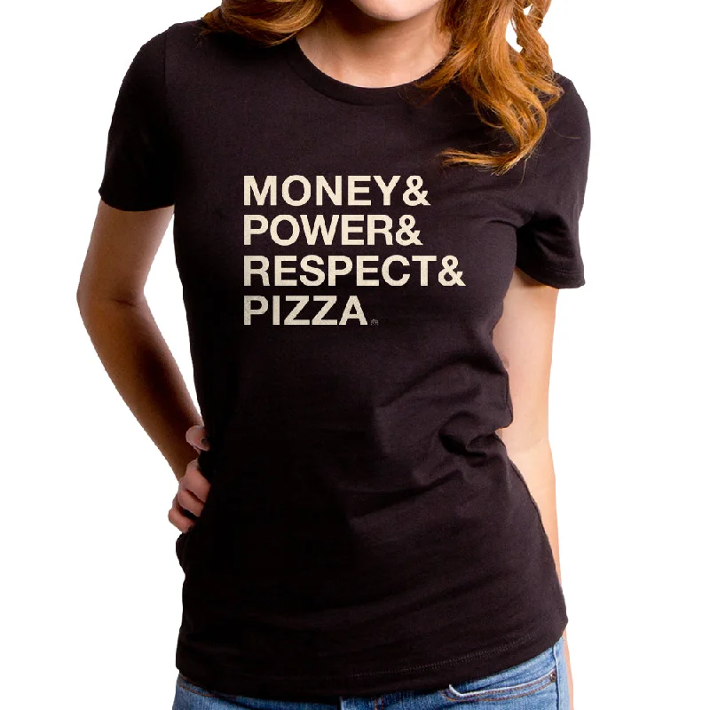 Money Power Respect Pizza Women's T-Shirt Front Pockets Side Pockets Patch Pockets